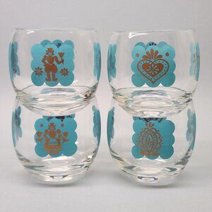 Set of 4 MCM Roly Poly Glasses - Federal Glass Pennsylvania Dutch Style Barware